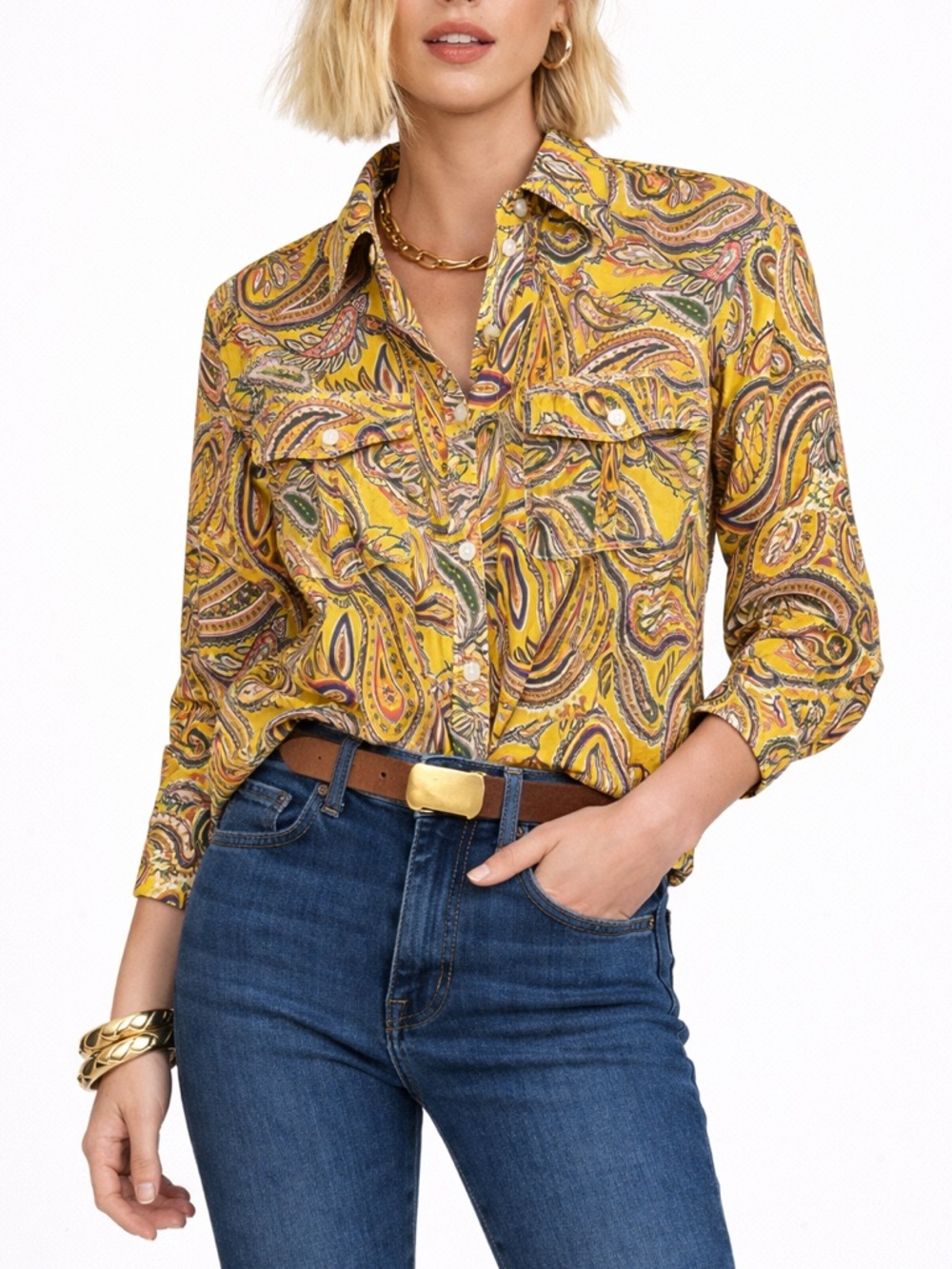 Ralph Lauren Vintage Yellow Paisley Button-Up Shirt XS
